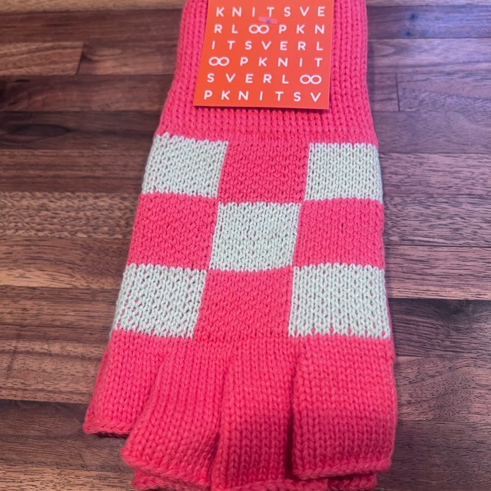Anthropologie Coral and Mint Knit Fingerless Gloves